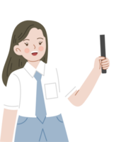 Hand drawn indonesian high school student holding blank sign png