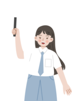 Hand drawn indonesian high school student holding blank sign png