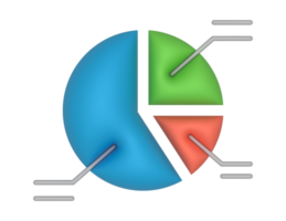 3d Kuchen Diagramm 3 Scheiben und Statistiken auf ein transparent Hintergrund png