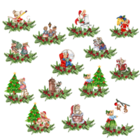 Watercolor Christmas mice in cartoon style composition. png