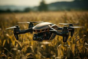 AI generated a drone flying over a field of corn photo