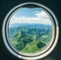 ai generado aerolínea ventanas japonés montañas foto