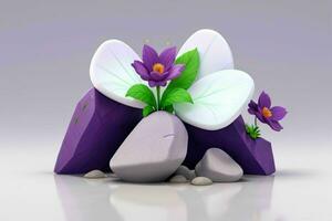 AI generated 3D display podium stone with flowers, green leaves, and rock for Presentation of the product. Pro Photo