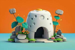 AI generated 3D display podium stone with flowers, green leaves, and rock for Presentation of the product. Pro Photo