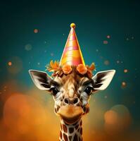 AI generated a giraffe in a birthday hat photo