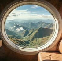 ai generado aerolínea ventanas japonés montañas foto