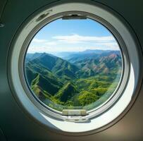 ai generado aerolínea ventanas japonés montañas foto