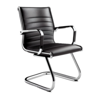 AI generated black leather office chair with chrome frame and seat png