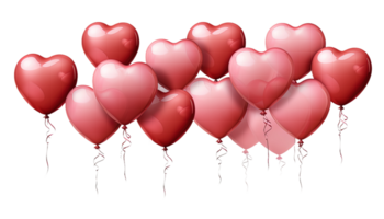 ai gegenereerd hart ballonnen, liefde lucht ballonnen, romantisch drijvers clip art, Valentijnsdag decor, hartvormig opblaasbaar, ballon trossen, transparant ballon PNG