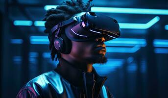 AI generated a man wearing a virtual reality headset photo