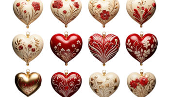 ai generato ornamentale cuori, romantico cuore disegni, a forma di cuore arredamento, San Valentino giorno ornamento, cuore accenti, amore simbolo saluto carta concetto. madri giorno anniversario design png