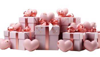 ai generiert dekorativ Geschenk Kisten, Valentinstag die Geschenke, Liebesthema Clip Art, herzlich Geschenke, Geschenk Box Satz, Liebe Bänder, Valentinstag Tag Dekoration, romantisch die Geschenke png