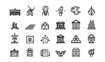 Set of simple black and white icons on the theme of finance. vector