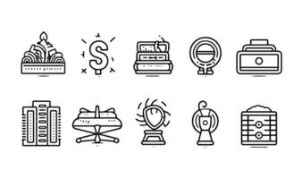 Set of simple black and white icons on the theme of finance. vector