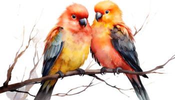 Watercolor Lovebirds, Romantic Painted Birds, Love-themed Bird Illustrations, Valentine's Day Watercolor Avians, Heartfelt Watercolor Bird Designs, Affectionate Lovebird Art, transparent background png