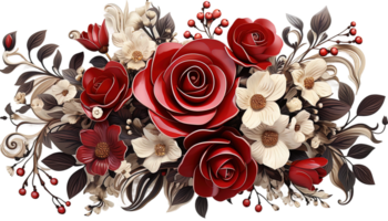 ai generato rosso Rose, floreale elementi, rosa petali, romantico fiori clipart, fioritura fiori, amore mazzo, San Valentino botanici, trasparente rosa png