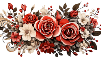 ai generato rosso Rose, floreale elementi, rosa petali, romantico fiori clipart, fioritura fiori, amore mazzo, San Valentino botanici, trasparente rosa png
