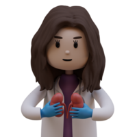 Female doctor with kidneys 3d icon isolated png