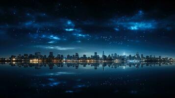 AI generated An image of a city skyline with lights turned off for Earth Hour stars visible in the sky symbolizing energy conservation photo