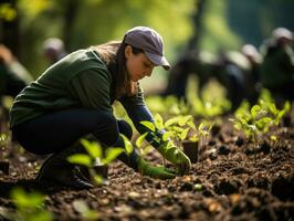 AI generated Conservationists in action perhaps tagging animals or planting trees in a nature reserve showcasing their efforts to protect the environment photo