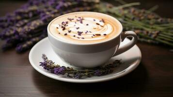 AI generated lavender cappuccino background photo
