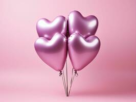 AI generated Air Balloons of heart shaped foil on pastel pink background photo