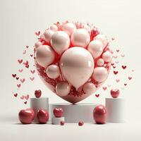 AI generated 3d valentines day red heart decoration pure white background photo