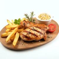 AI generated grilled chicken fillet with french fries real photo
