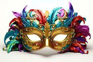 AI generated Flamboyant Mardi Gras Masks bright colors isolated photo