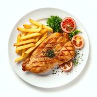 AI generated grilled chicken fillet with french fries real photo