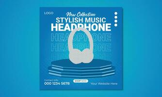 Modern headphone brand promotion web banner vector, New wireless headphone sale template design. vector