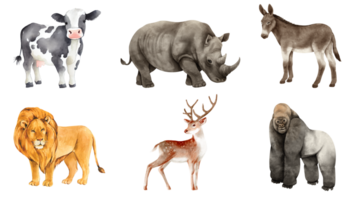 AI generated Watercolor set with wild savannah animals. Cute safari wildlife animal png