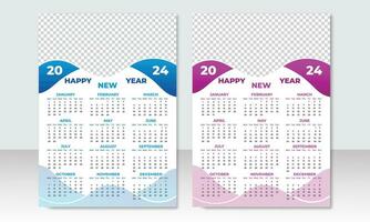 Simple editable vector calendars for year2024. Week starts from Monday.