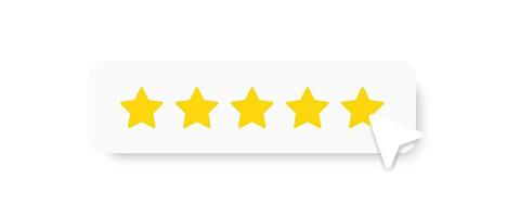 5 star rating icon. Feedback of user symbol. Review quality. Button click. Five star ranking. Best service. Positive vote. Vector illustration.