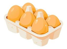 Eggs in a tray. Chicken eggs in a storage container. Cartoon vector illustration