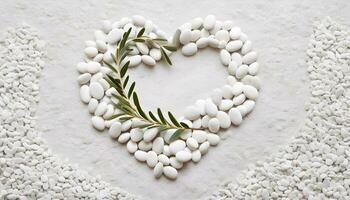 AI generated A Heartfelt Arrangement of White Pebbles and an Olive Branch photo