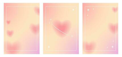 Background with heart y2k. Set of pink romantic posters. Minimalist poster for Valentine Day vector