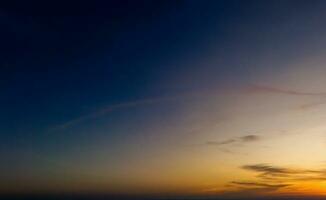 Horizon panorama and dramatic twilight sky and cloud sunset background. Natural sky background texture, beautiful color. photo