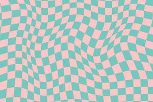 Psychedelic chessboard. Retro cage pattern is distorted. Wavy graphic pattern vector