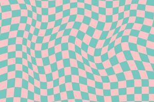 Psychedelic chessboard. Retro cage pattern is distorted. Wavy graphic pattern vector