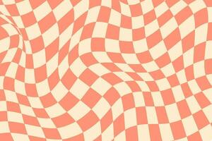 Psychedelic checkerboard pattern. Funky checkered background. Distorted graphic retro style vector