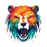 AI generated watercolor bear head logo. Generative AI photo