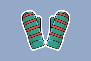 Red and Green Gloves Sticker design vector illustration. Winter objects icon concept. Colorful winter gloves sticker vector design with shadow.