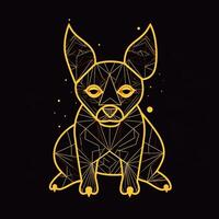 AI generated sketchy logo featuring an outline dog in yellow on a black background. Generative AI photo