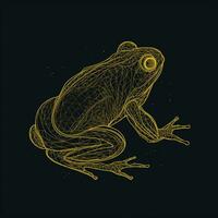 AI generated sketchy logo featuring an outline frog in yellow on a black background. Generative AI photo