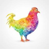 AI generated sketchy logo featuring chicken in rainbow on a white background. Generative AI photo