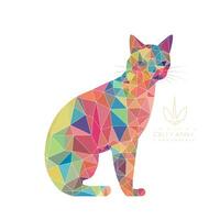 AI generated sketchy logo featuring cat in rainbow on a white background. Generative AI photo