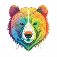 AI generated sketchy logo featuring bear head in rainbow on a white background. Generative AI photo