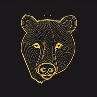 AI generated sketchy logo featuring an outline bear head in yellow on a black background. Generative AI photo