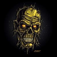 AI generated sketchy logo featuring a zombie in gold on a black background. Generative AI photo